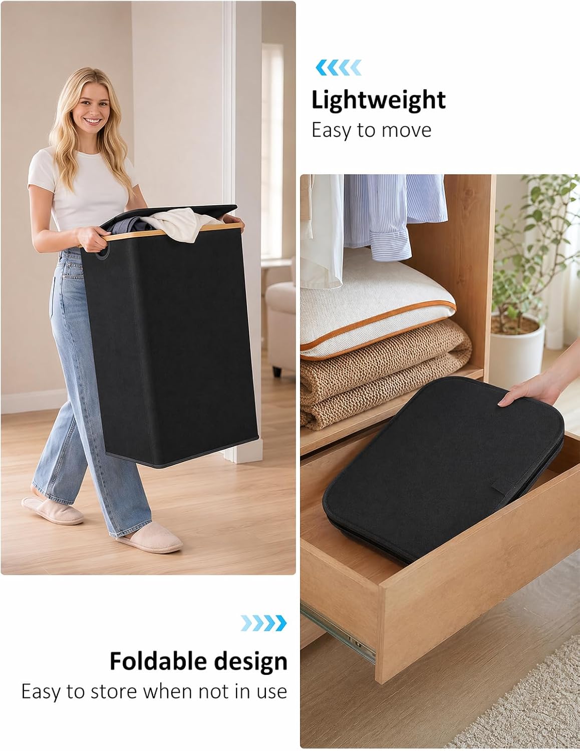 Detalle 2 de iEGrow 110L Laundry Hamper with Lid (Collapsible) in Black