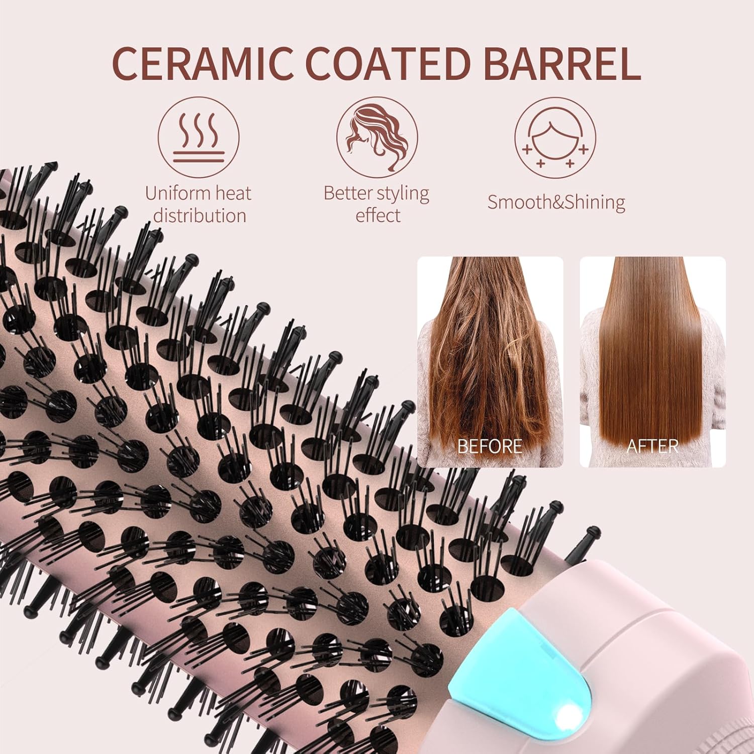 Detalle de K&K 38mm Thermobürste Keratin Thermal Brush Protect – beheizte Rundbürste mit LED, 360° Kabel, Dualspannung