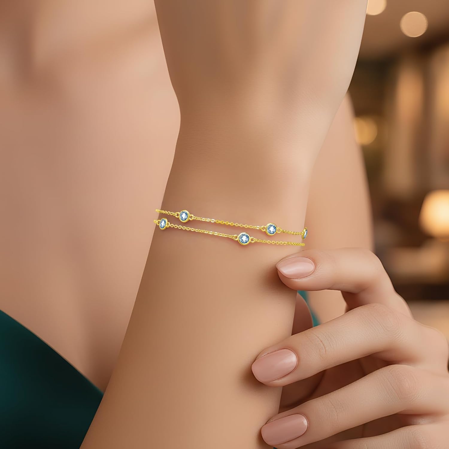 Thumbnail 3 de LOUISA SECRET Pferdeaugen Armband für Damen aus 925 Sterling Silber mit Zirkonia, goldfarben, verstellbar