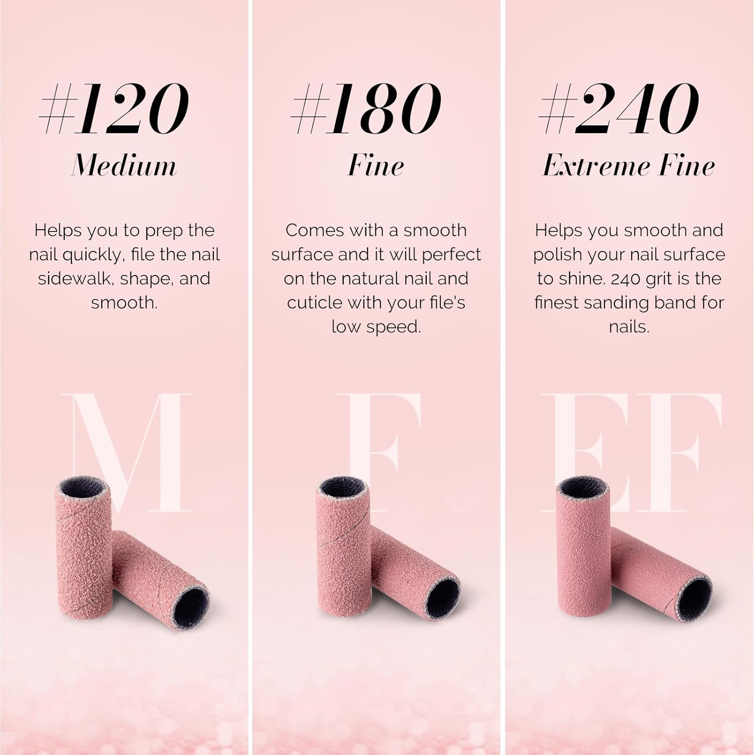 Thumbnail 4 de MelodySusie 120 Stück Schleifhülsen für Nagelfräser (3,1 mm Mandrel) – Rosa, Körnung 80–240