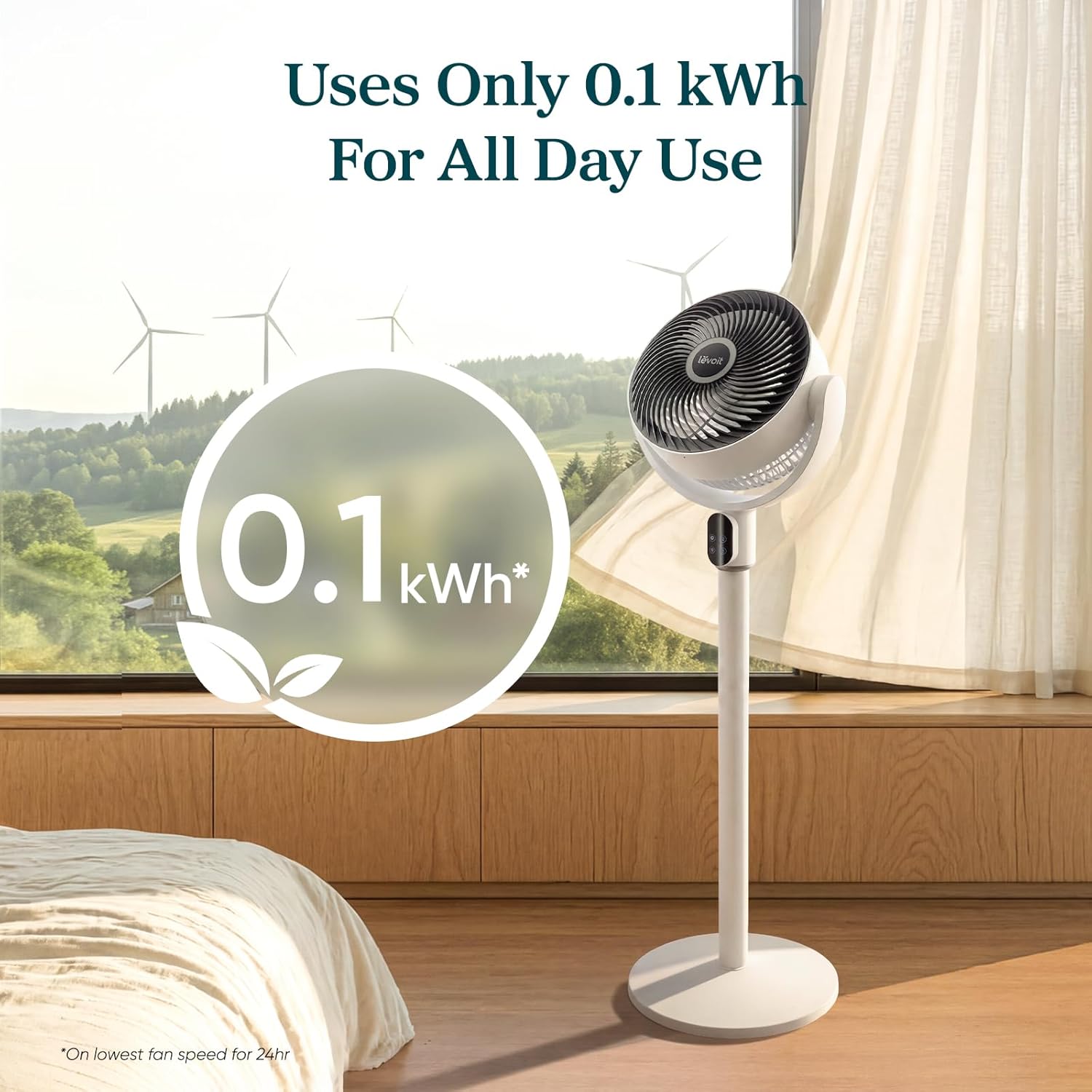 Detalle de LEVOIT Standing Fan for Bedroom – Ultra-Quiet DC Pedestal with 1024 CFM, 90° Oscillation and Remote