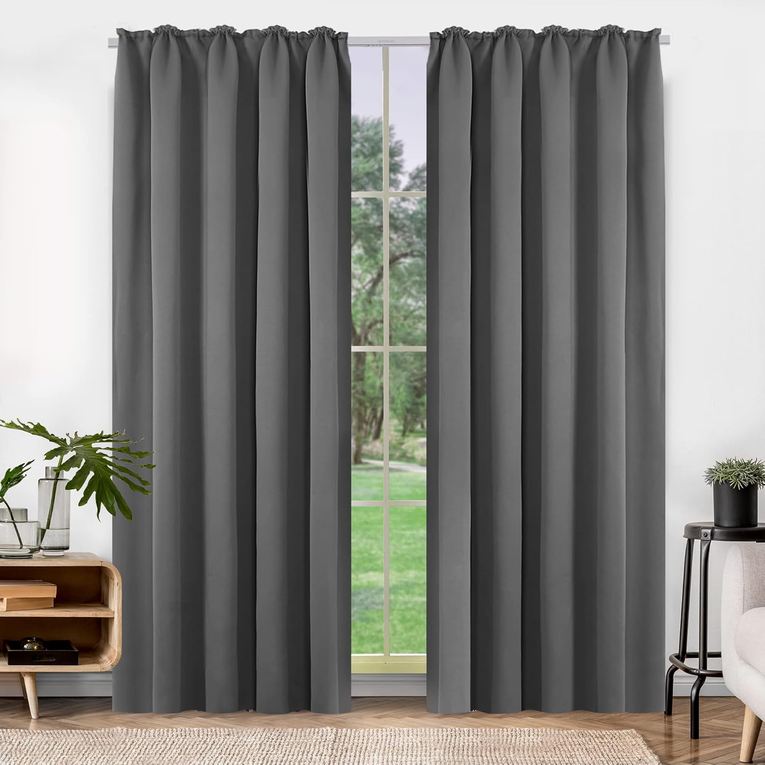 Detalle 2 de Deconovo Verdunkelungsvorhänge 200x140 cm – Blickdichte, hellgrau, 2er Set mit Kräuselband