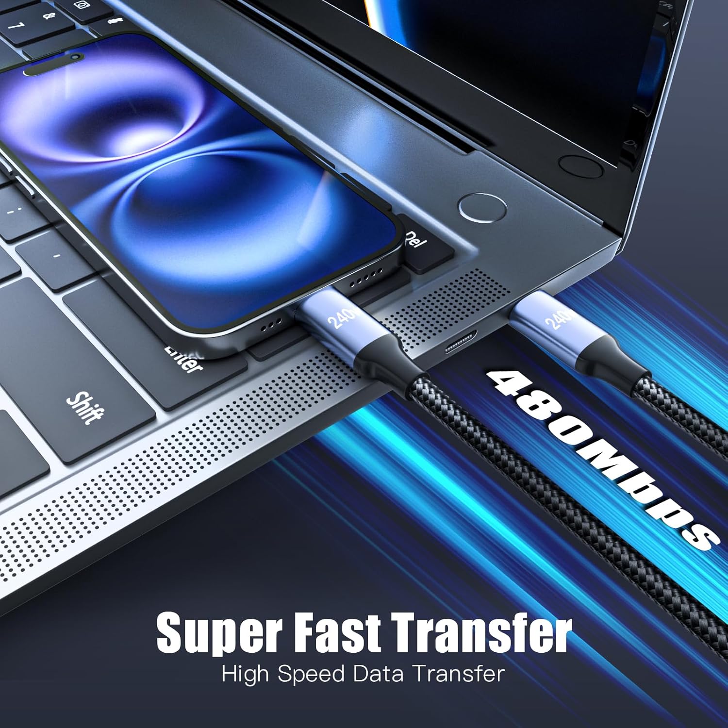 Thumbnail 3 de 240W Retractable Coiled USB-C to USB-C Cable (Spring Design) for Fast Car Charging & Data Sync