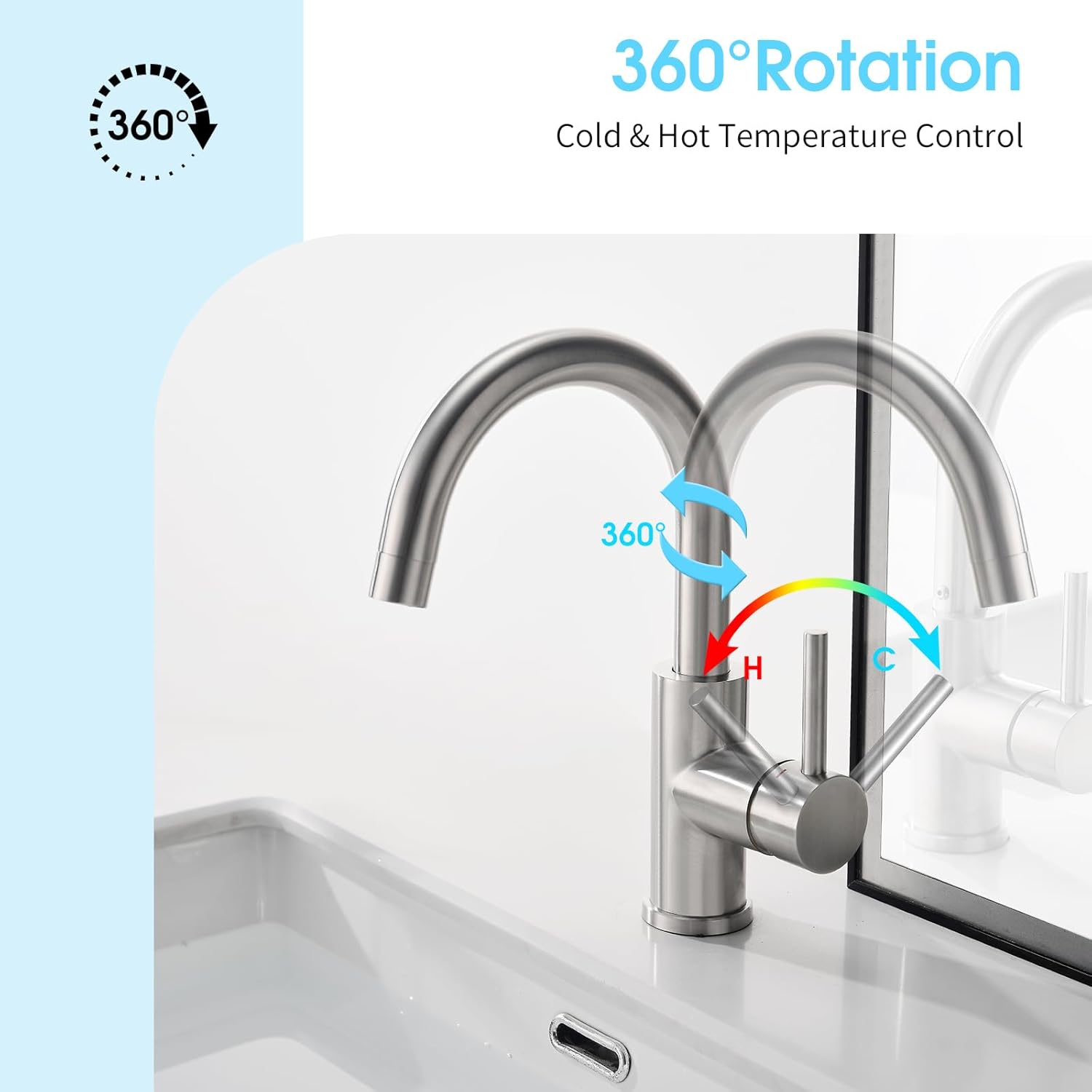 Thumbnail 1 de CREA Bar Sink Faucet: Brushed Nickel, 304 Stainless, Single Hole/3-Hole Mount, 360° Swivel