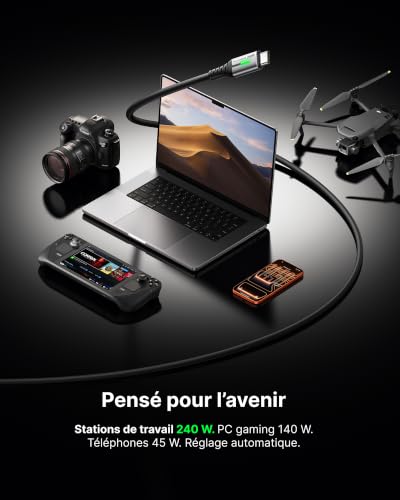 Detalle de INIU 240W Câble USB-C vers USB-C 2m (2-pack) PD3.0 – Charge rapide et fiable