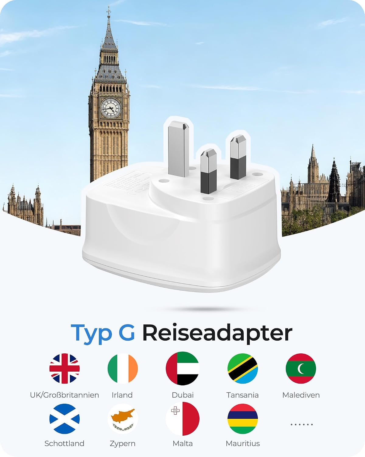 Detalle 2 de LENCENT Reiseadapter Typ G EU auf UK 5‑in‑1