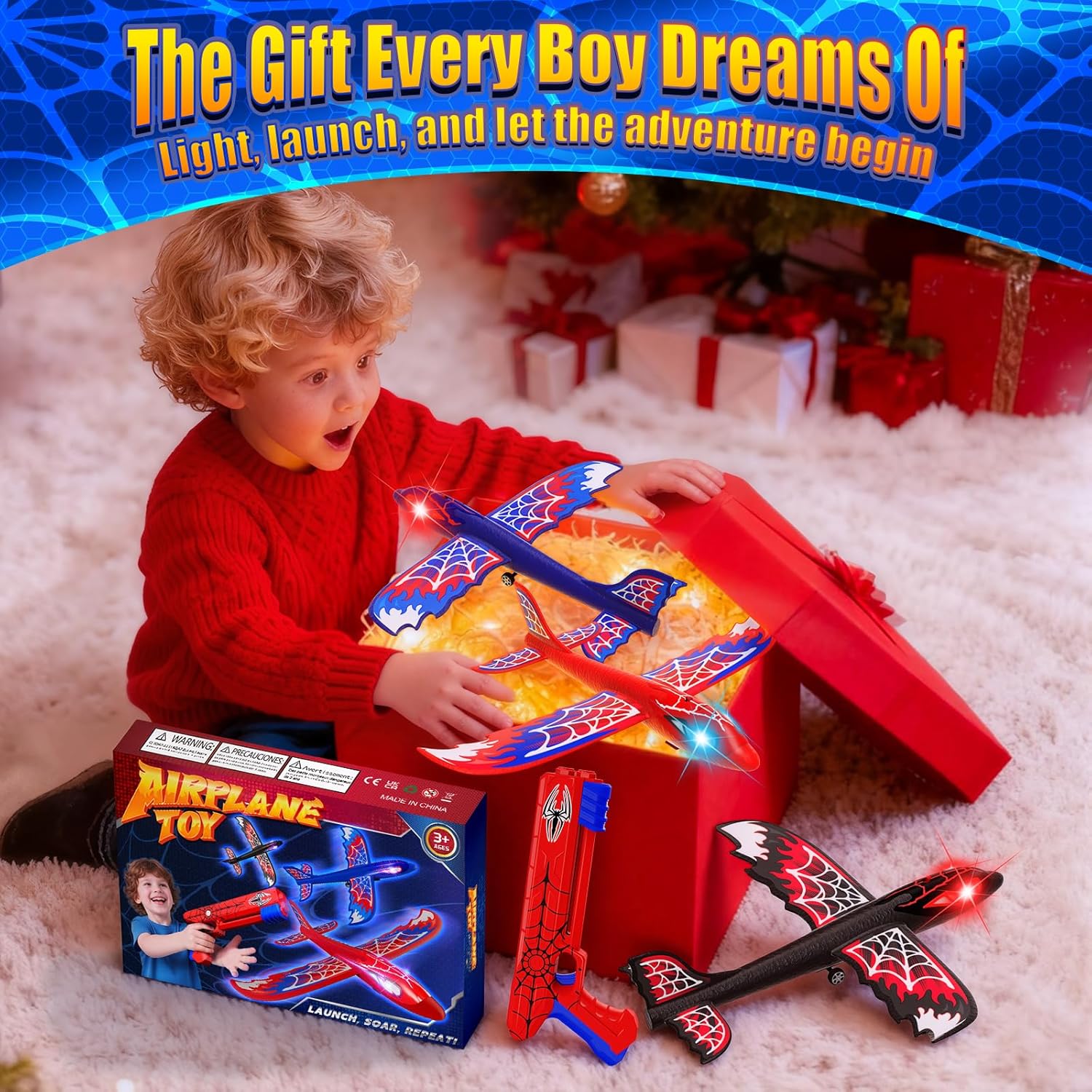 Thumbnail 6 de Cool Airplane Launcher Toy with Glowing Eyes & Web-Pattern Wings