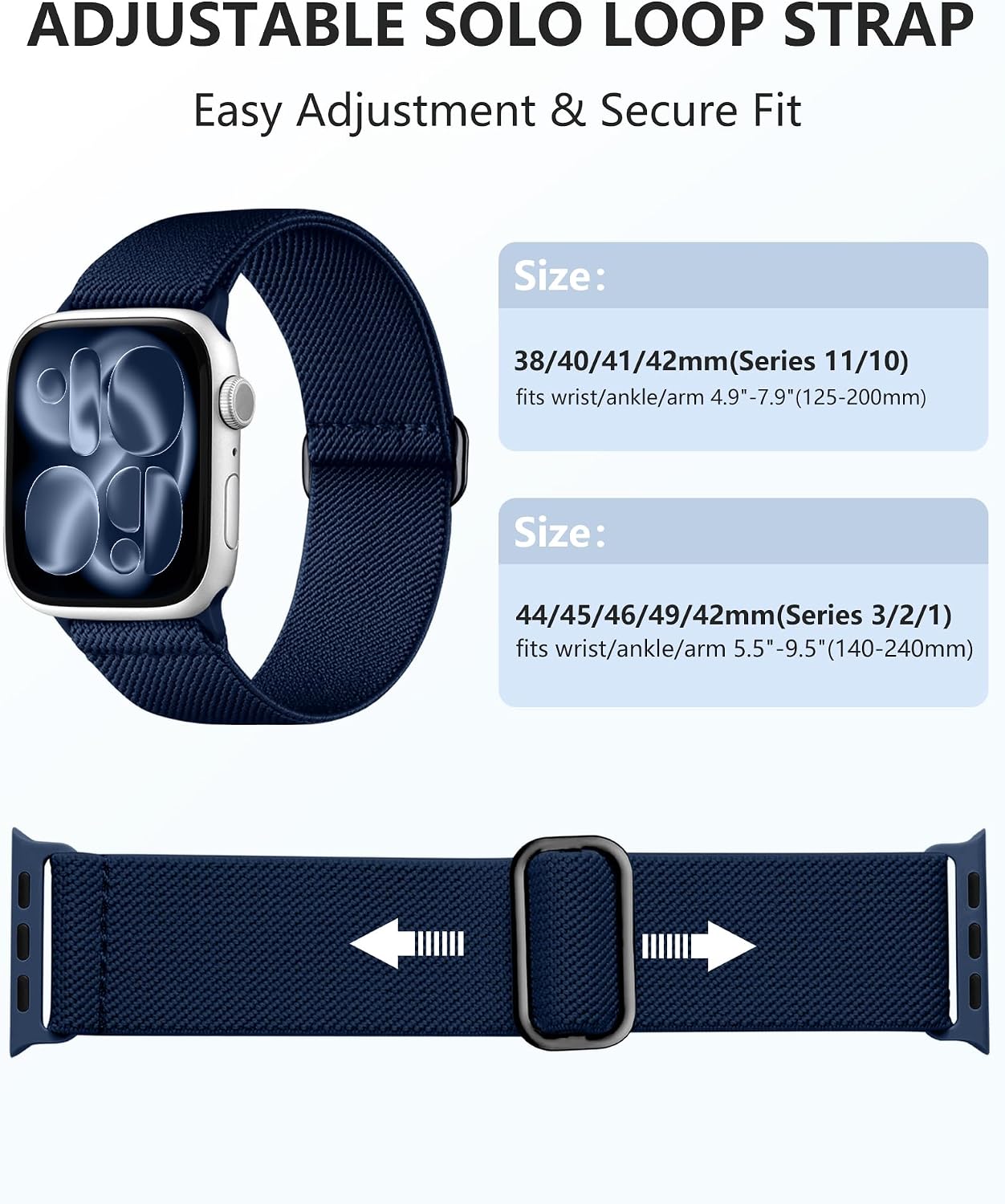 Thumbnail 3 de Adorve 5 Pack Nylon Elastic Strap for Apple Watch – Stretchy Solo Loop Bands (44–49mm)