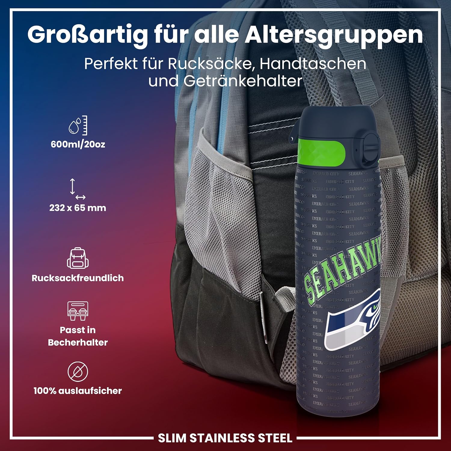 Detalle 2 de ion8 NFL Edelstahl-Trinkflasche đ„€