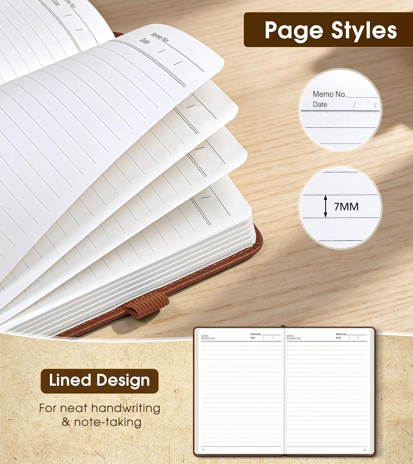 Detalle 2 de KWULP A5 Hardcover Lined Journal, 160 Numbered Pages, Brown Vegan Leather