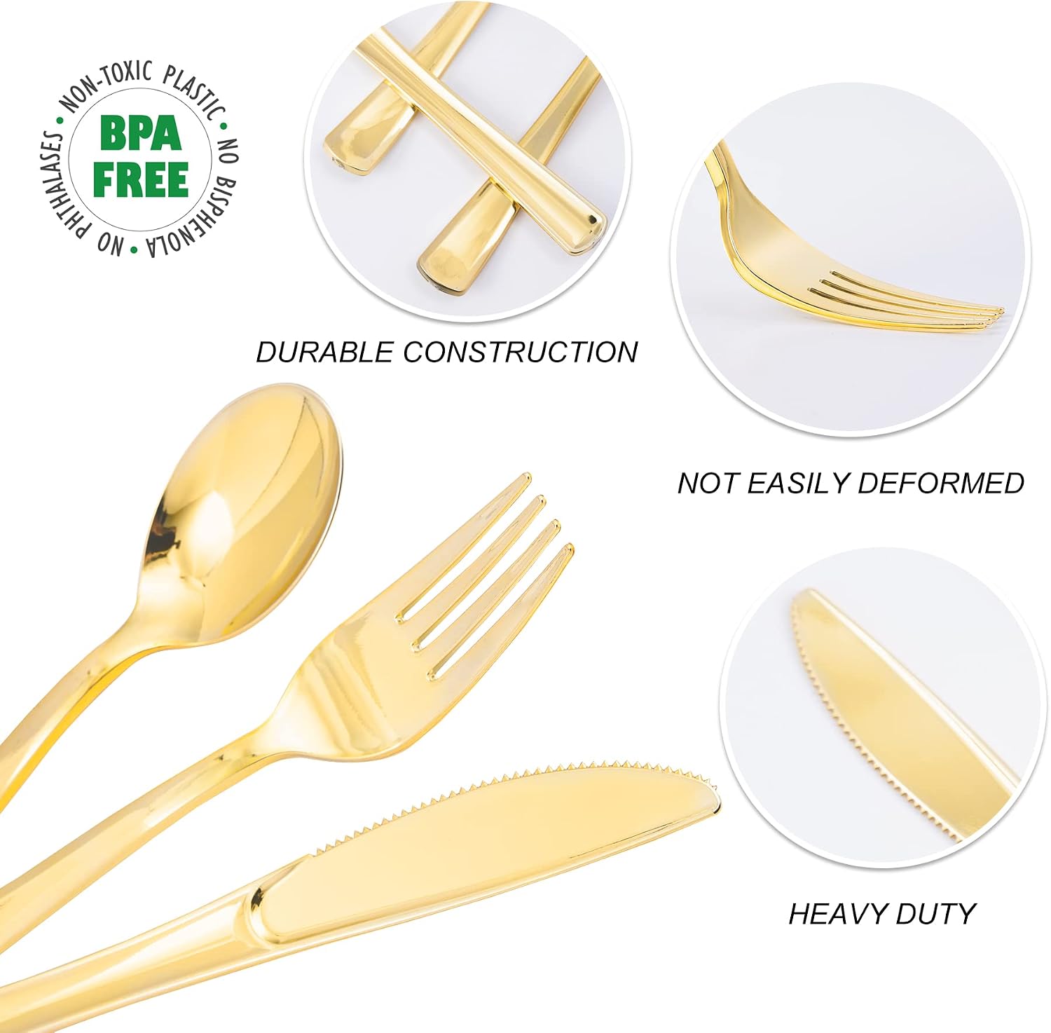 Detalle 2 de N9R Gold Plastic Cutlery, 60-Piece Set