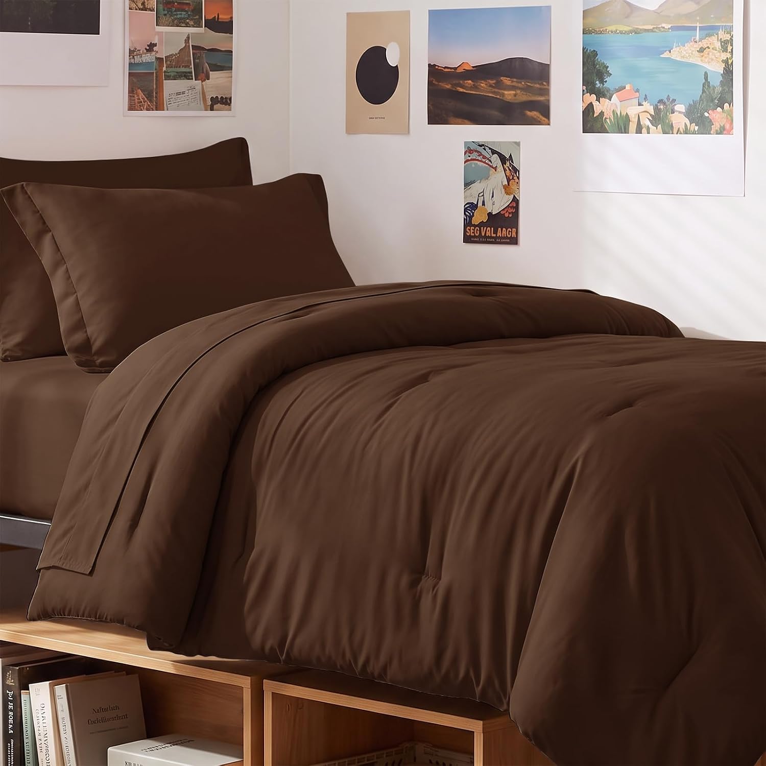Detalle de CozyLux CLUS26G80R1TX Twin XL Comforter Set, 5-Piece Brown Bedding