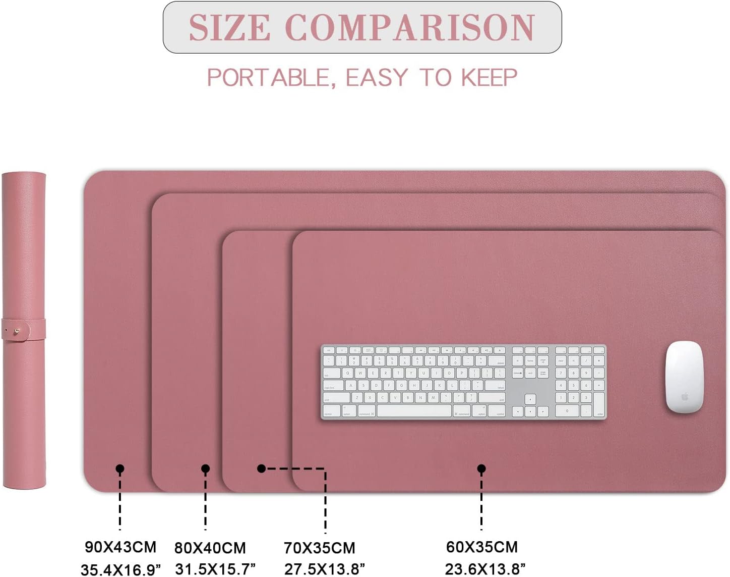 Detalle 2 de DOBAOJIA große Schreibtischunterlage aus PU-Leder (wasserdicht) 70 x 35 cm – Desk Pad für Laptop, Tastatur & Maus in Dunkelrosa