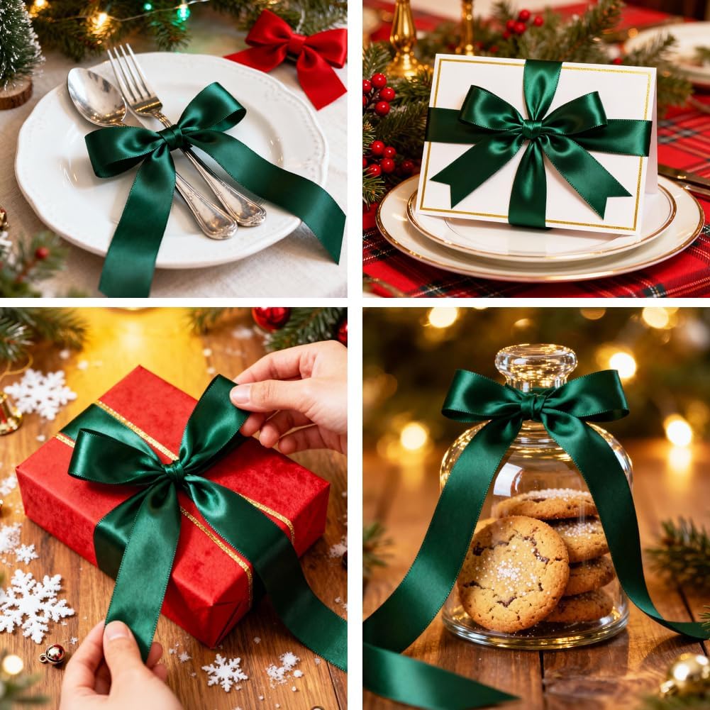 Detalle de Tenn Well Geschenkband Grün 50 mm × 22 m Satinband – vielseitiges Dekor- und Verpackungsband