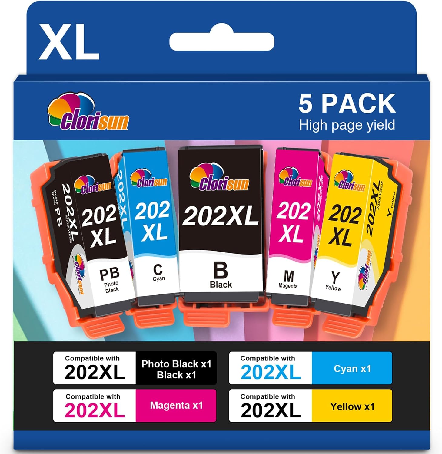 Clorisun 202XL Ink Cartridges Multipack for Epson Expression Premium XP-6100/6105/6000/6005/6001