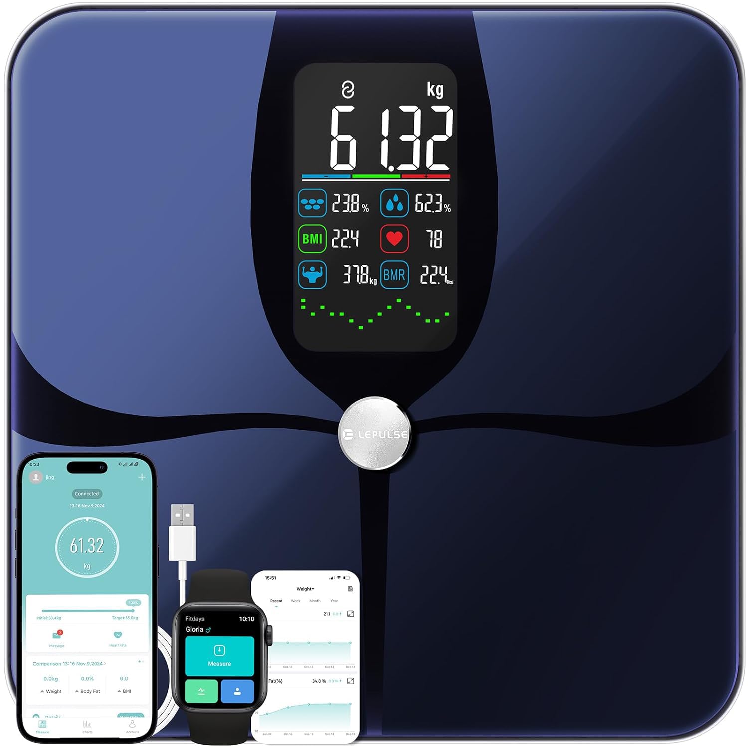 Detalle de LEPULSE Balance connectée Grand Écran — impédancemètre intelligent et analyse de 22 données corporelles