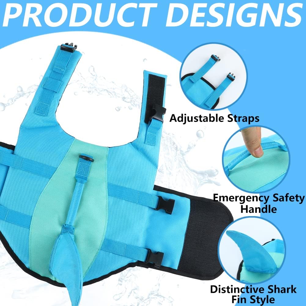 Detalle de EMUST Shark Dog Life Jacket (Pool Blue) – Small to XL, Rescue Handle