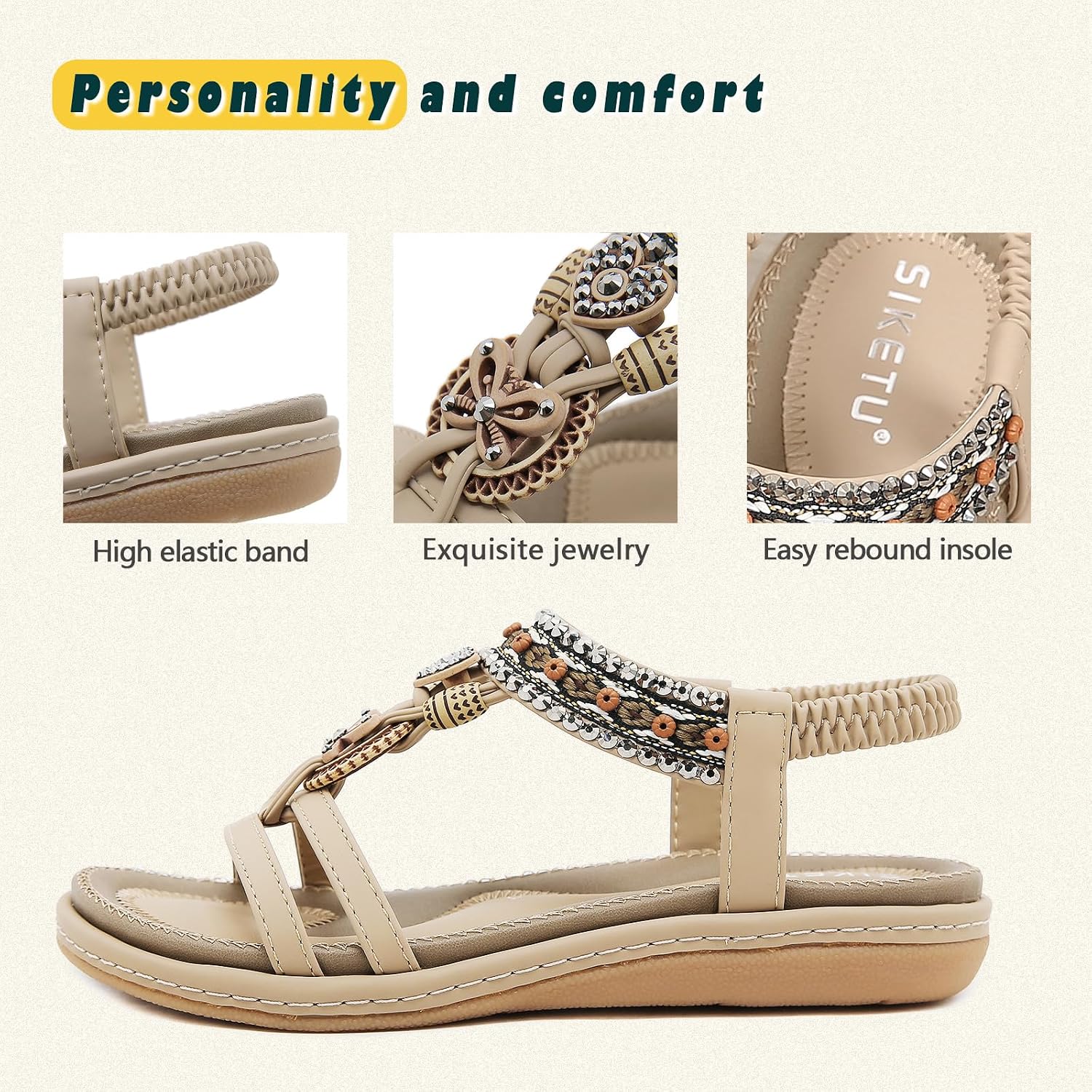 Detalle 2 de ZDQ Flache Sandalen Damen Sommer mit Weich Fußbett – Gr. 35–45