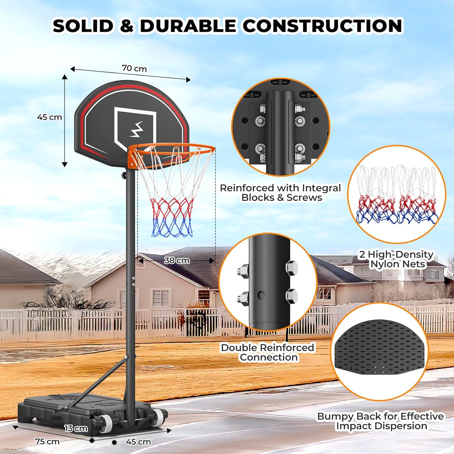 Detalle 2 de YOLEO Canestro basket regolabile 160–210 cm per bambini