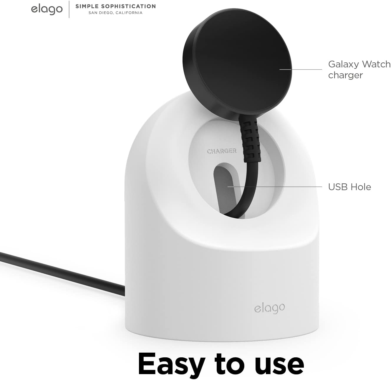 Thumbnail 3 de elago GWT2 Charger Stand for Samsung Galaxy Watch (8/8 Classic, 7/Ultra, 6/6 Classic, 5/5 Pro) — Nightstand Mode, cable management (white)