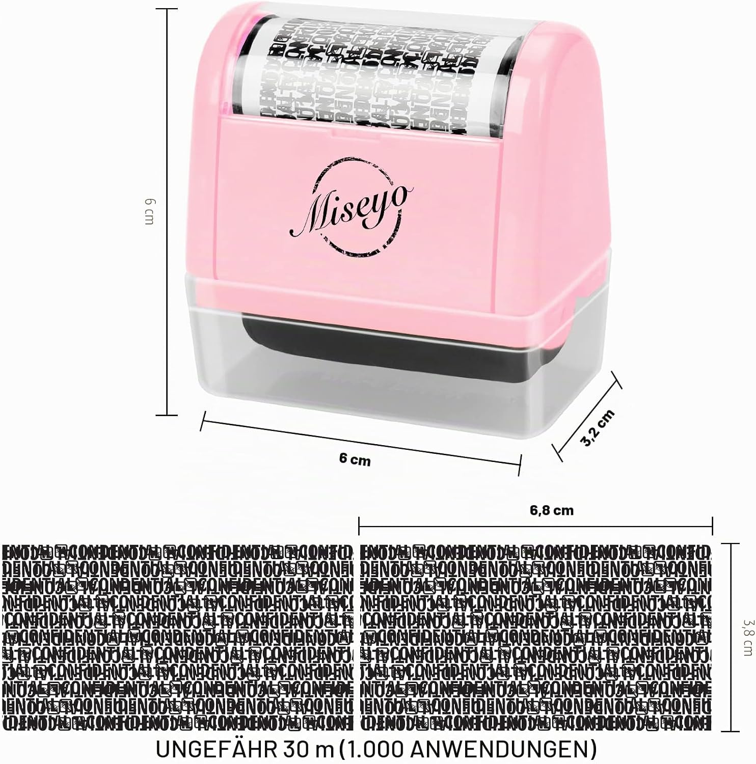 Detalle de Miseyo Breites Datenschutz Rollstempel Set – Rosa (inkl. 3 Nachfülltinten) für Identitätsdiebstahl-Prävention