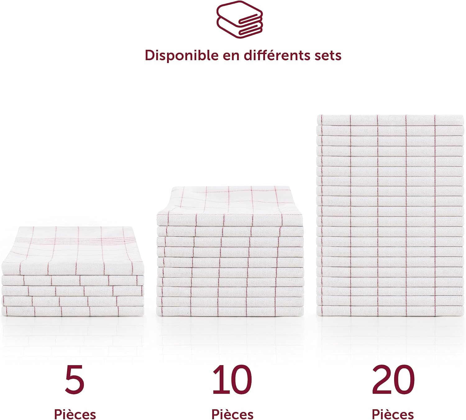 Thumbnail 3 de Ensemble de torchons cuisine Blumtal Premium 50x70 cm en coton – lot de 10, Oeko-TEX, lavables jusqu’à 95°C – rouge à carreaux