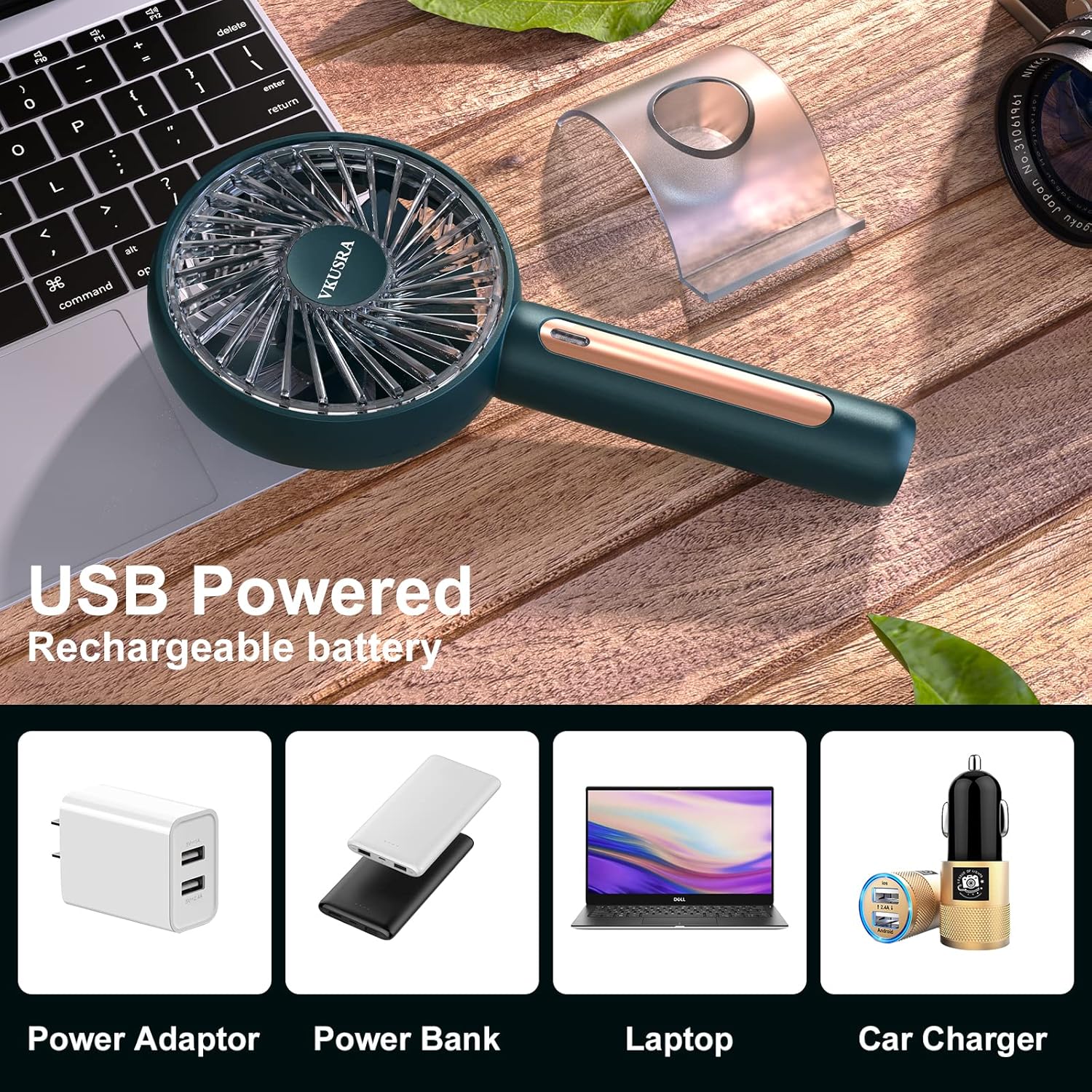 Thumbnail 4 de VKUSRA Powerful Handheld Fan – a practical USB-rechargeable handheld with phone stand and adjustable angle