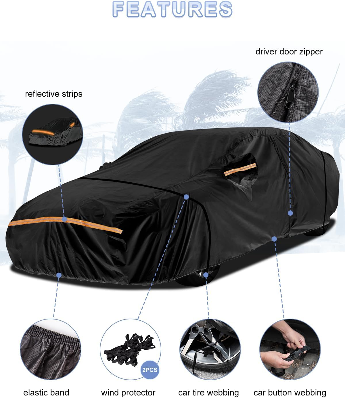 Thumbnail 4 de INSAUTO Waterproof All-Weather Car Cover (Custom Fit) for Chevy Camaro 2010–2025 — Oxford 420D, Black