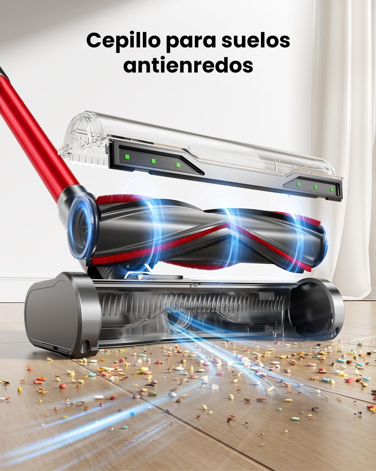 Detalle de AIBIRTH Aspiradora sin Cable Y9: potencia de 650 W, 55 kPa y 70 minutos de autonomía para hogares con mascotas