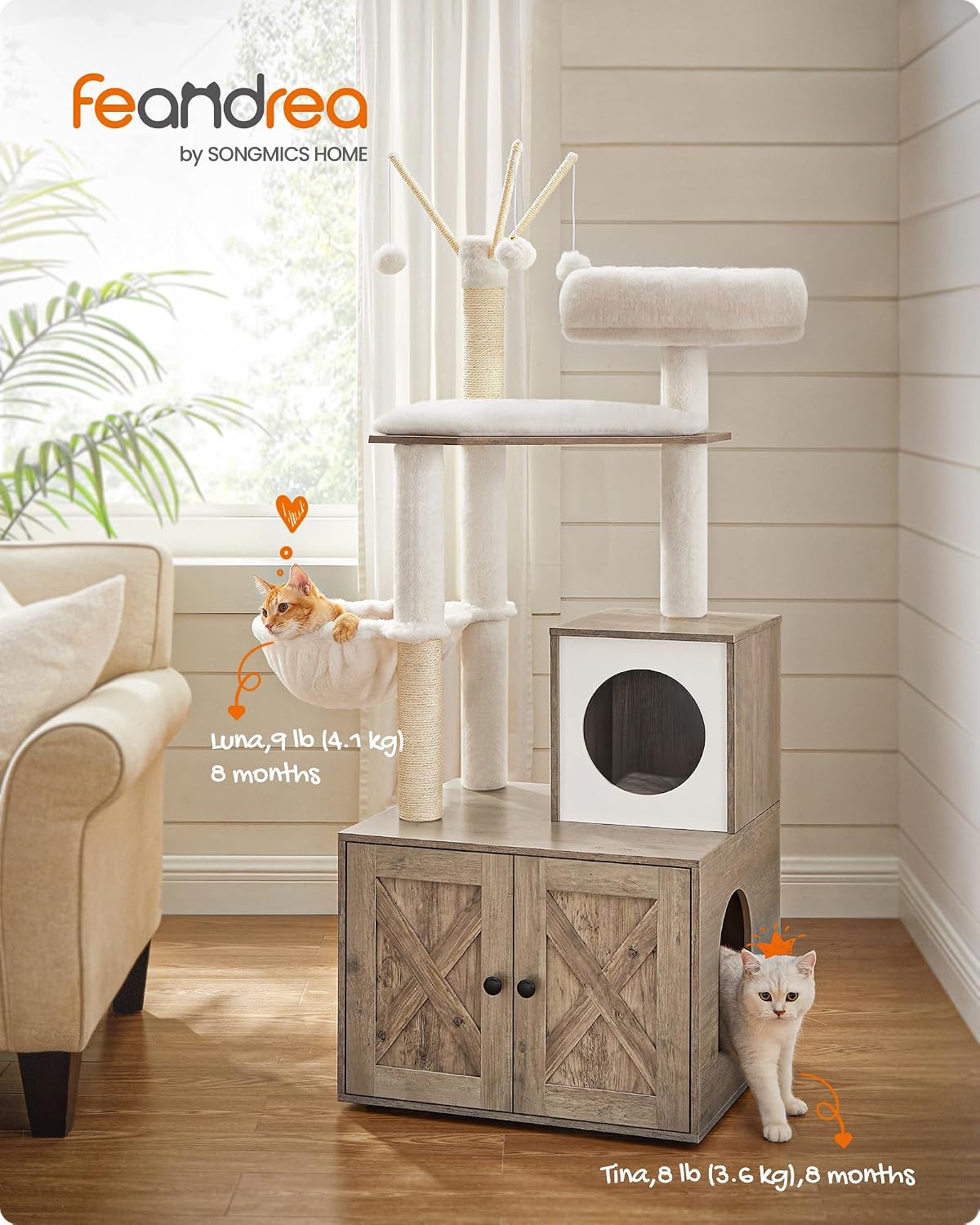 Detalle de Feandrea HAINS PCT113G01 2-in-1 Cat Tree with Litter Box Enclosure