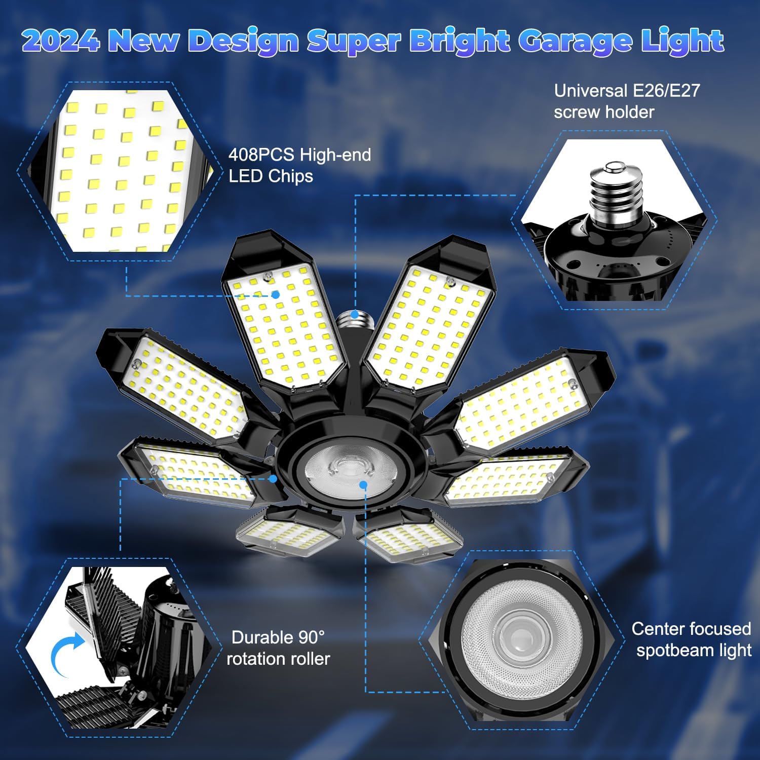 Thumbnail 2 de POLARPRA JP-CKD-1 LED Garage Ceiling Lights, 25,000 Lumens, 4-Pack
