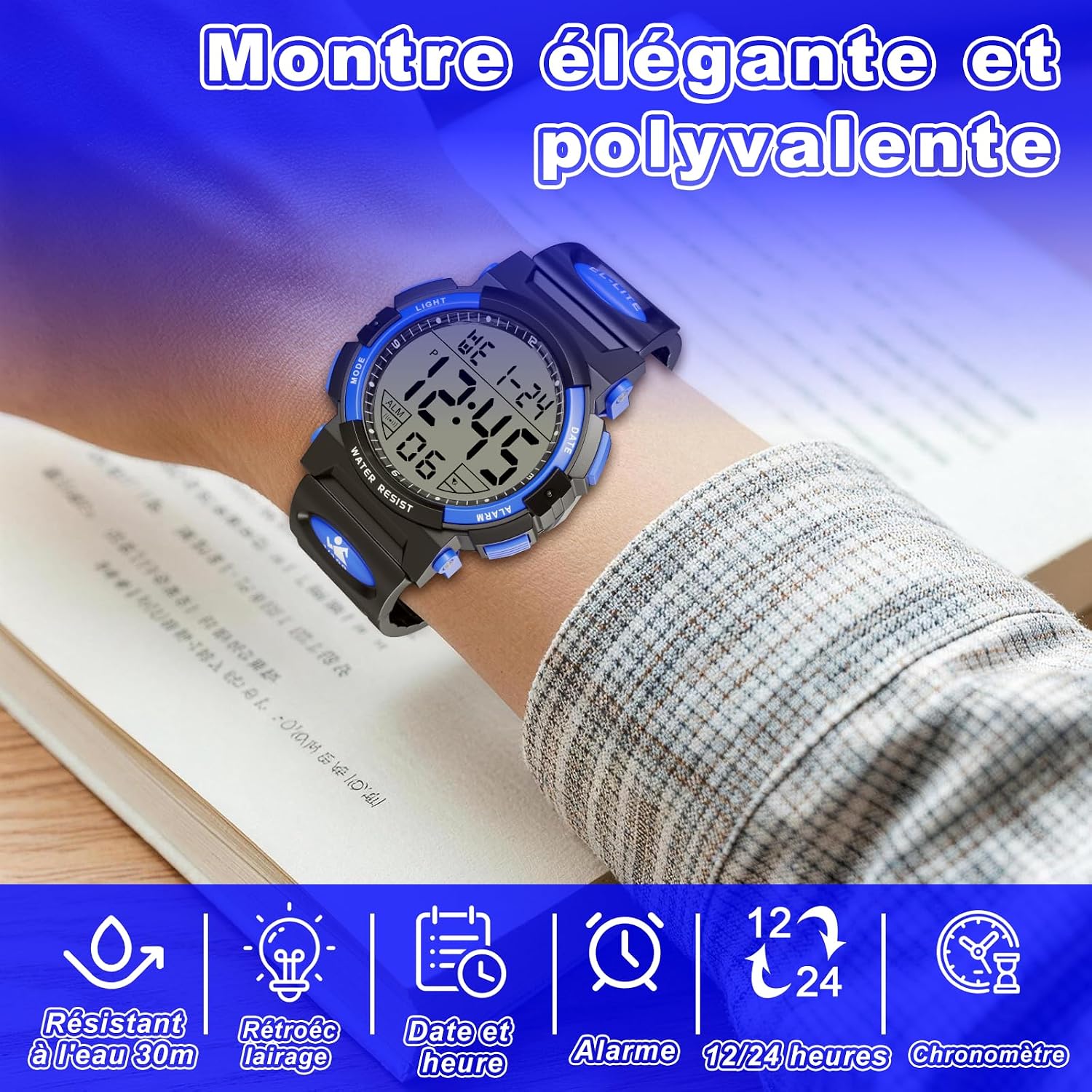 Detalle de Juboos Montre Numérique Homme Sport Étanche 3ATM avec Rétroéclairage LED