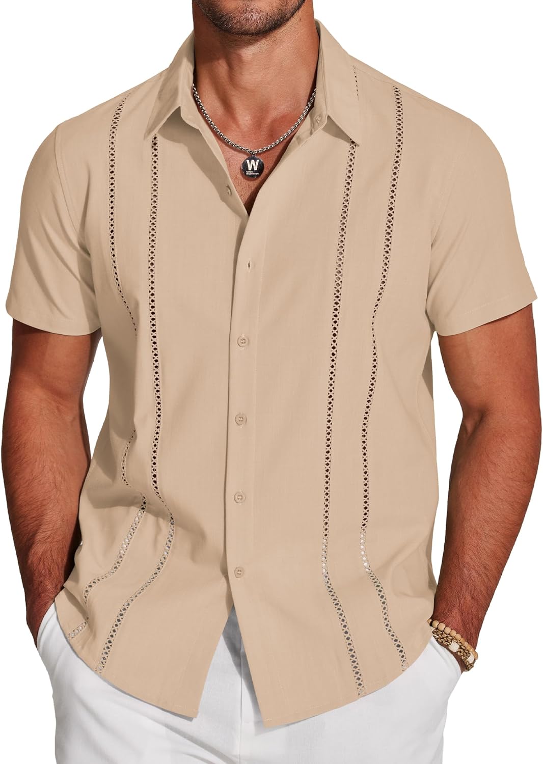 Thumbnail 6 de COOFANDY Men’s Cuban Guayabera Short-Sleeve Button-Down Shirt (Summer Linen-Style)