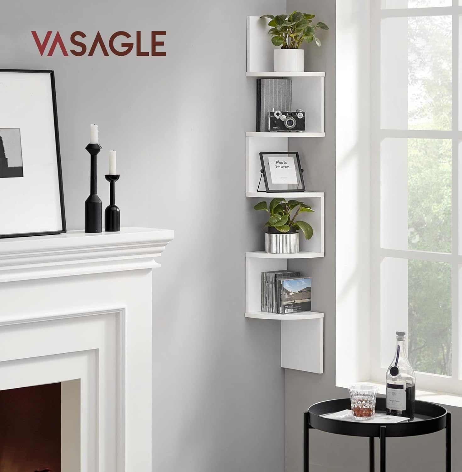 Detalle 2 de VASAGLE LBC72WT 5-tier corner shelf for decor