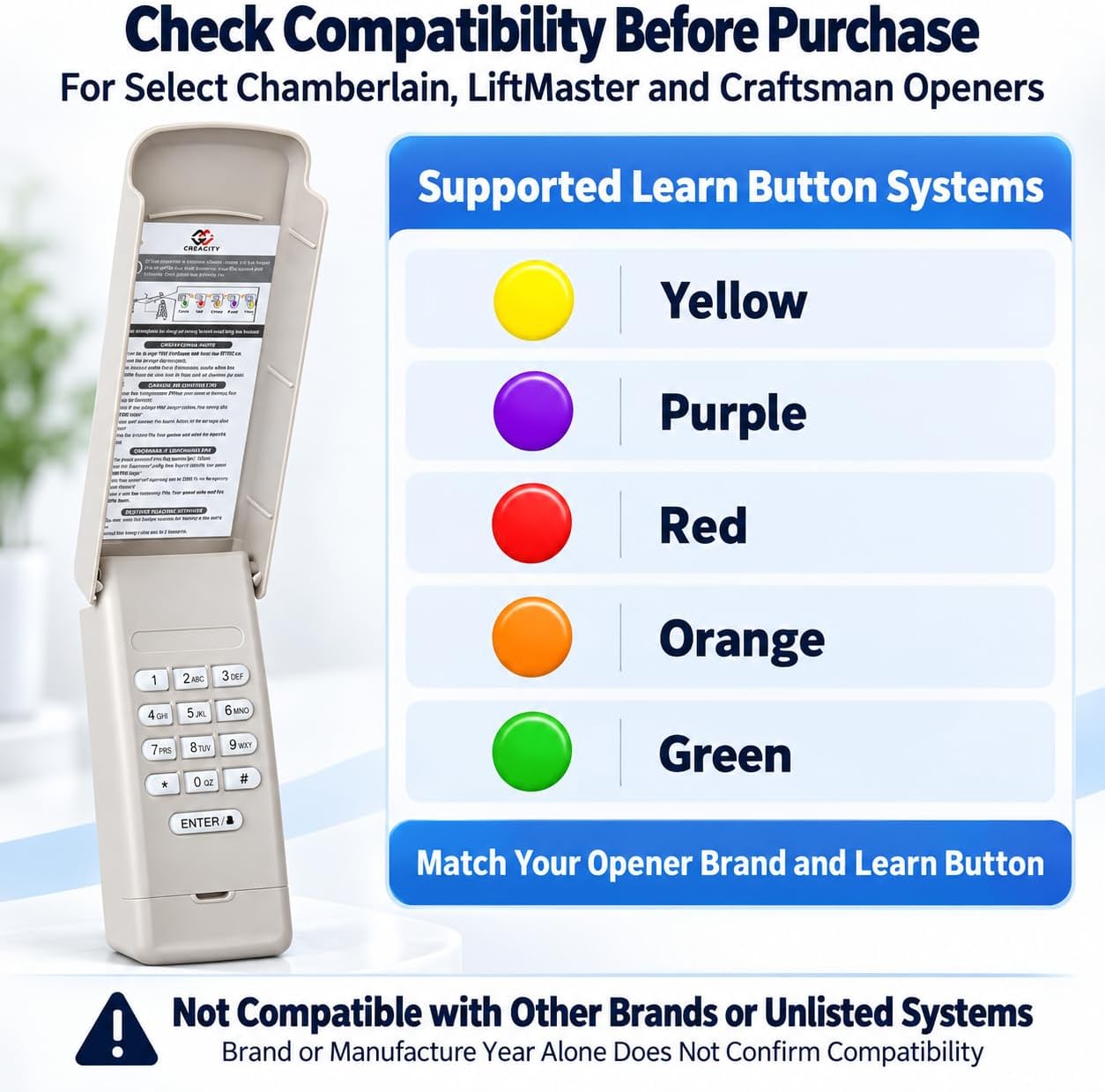 Detalle de CreaCity GR053K Garage Door Keypad with 4-Digit PIN and Temporary Access