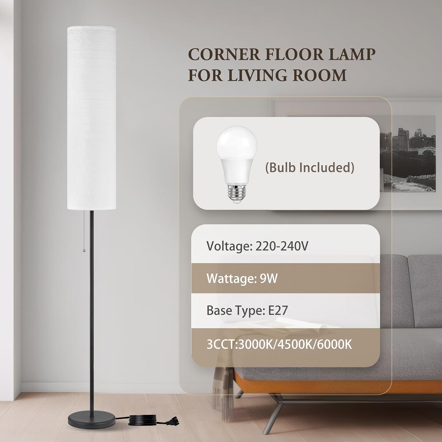 Detalle de GyroVu 65” Standing Floor Lamp for Living Room with Paper Lantern Shade