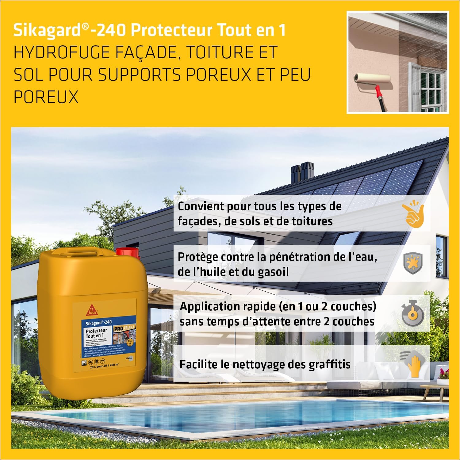 Thumbnail 3 de SIKA Protection hydrofuge façade, mur, toiture et sol – Sikagard 240 Protecteur Tout en 1, 20 L