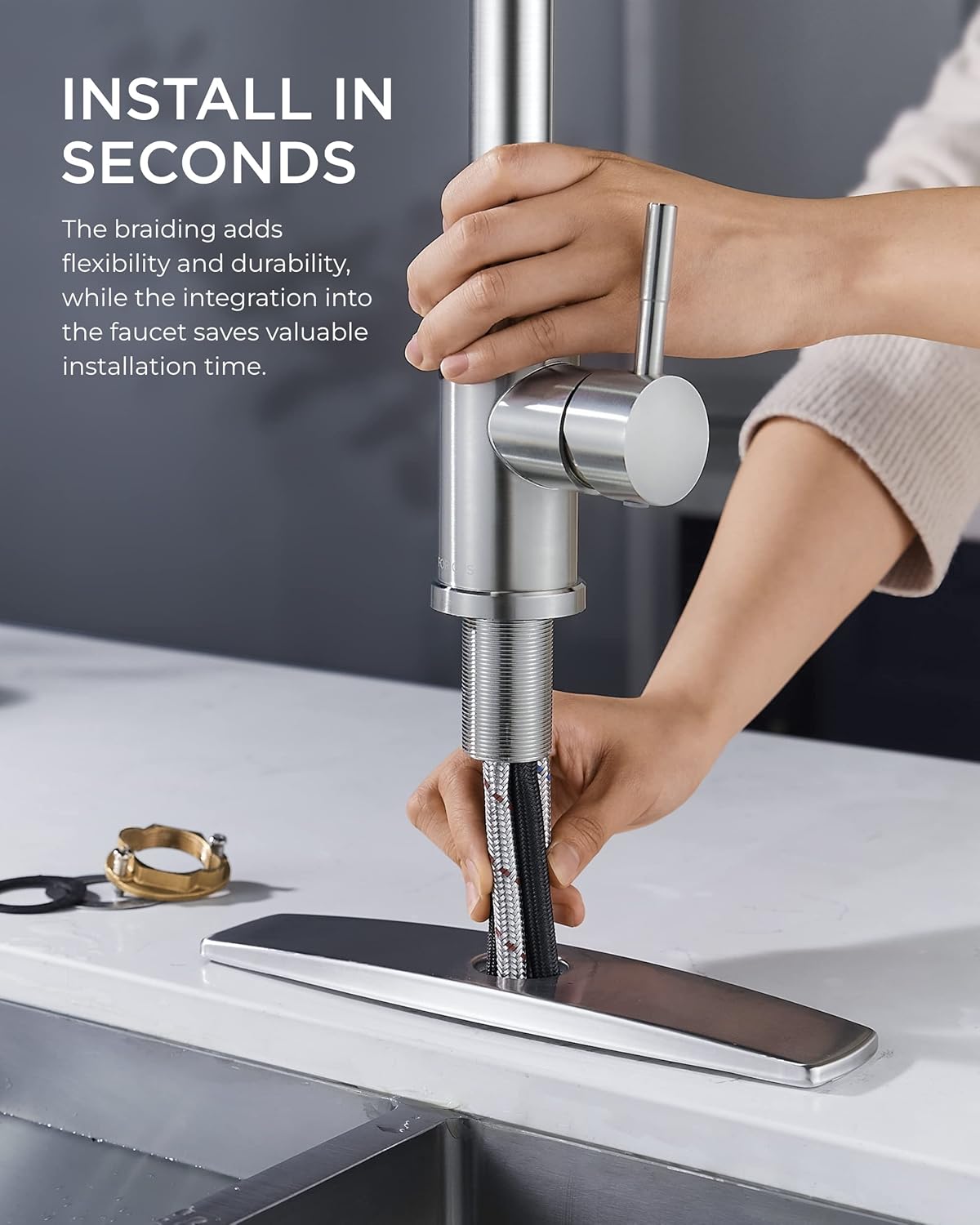 Detalle 2 de FORIOUS High-Arc Kitchen Faucet Brushed Nickel 🚰