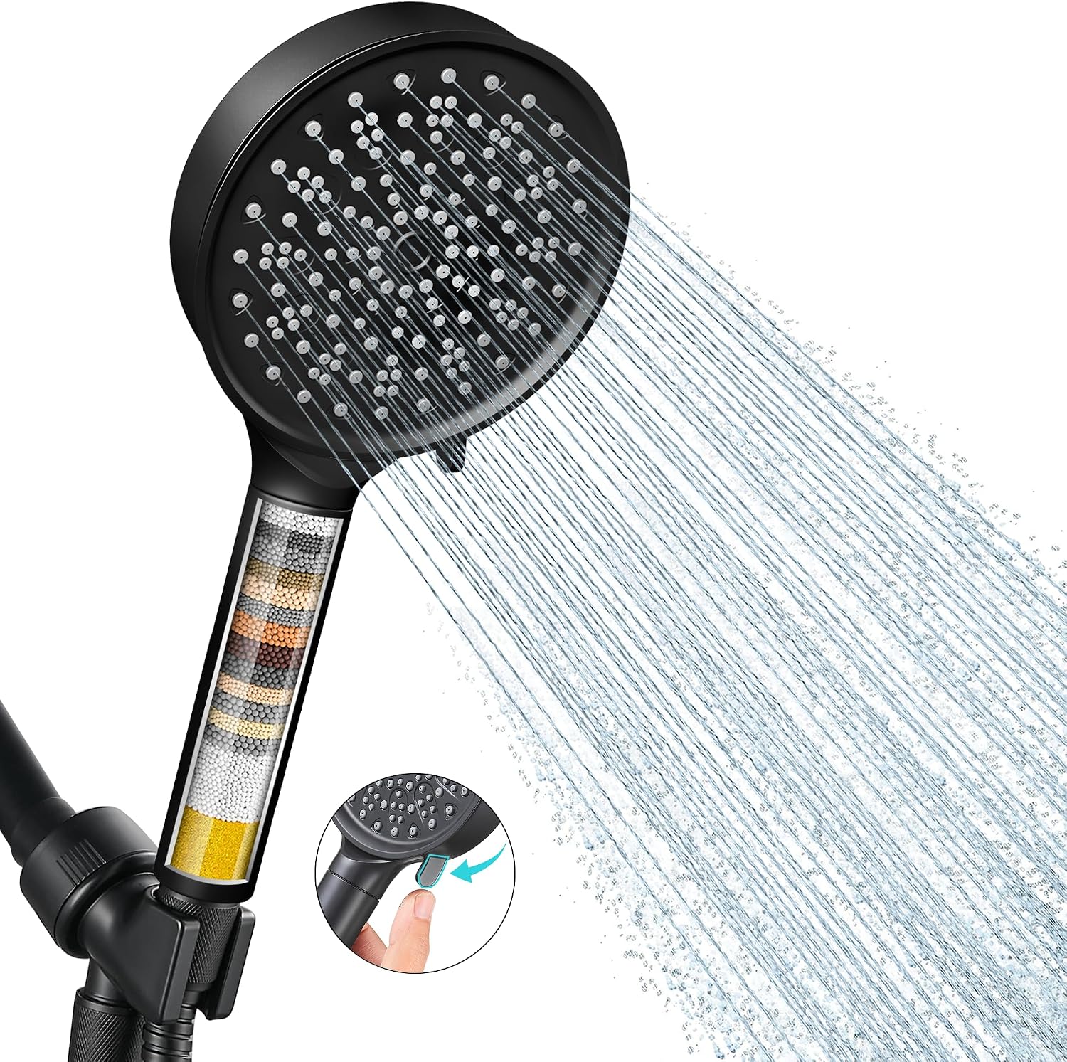 Detalle de Cobbe KSCD403-3 Filtered Handheld Showerhead, 6 Spray Modes, Matte Black