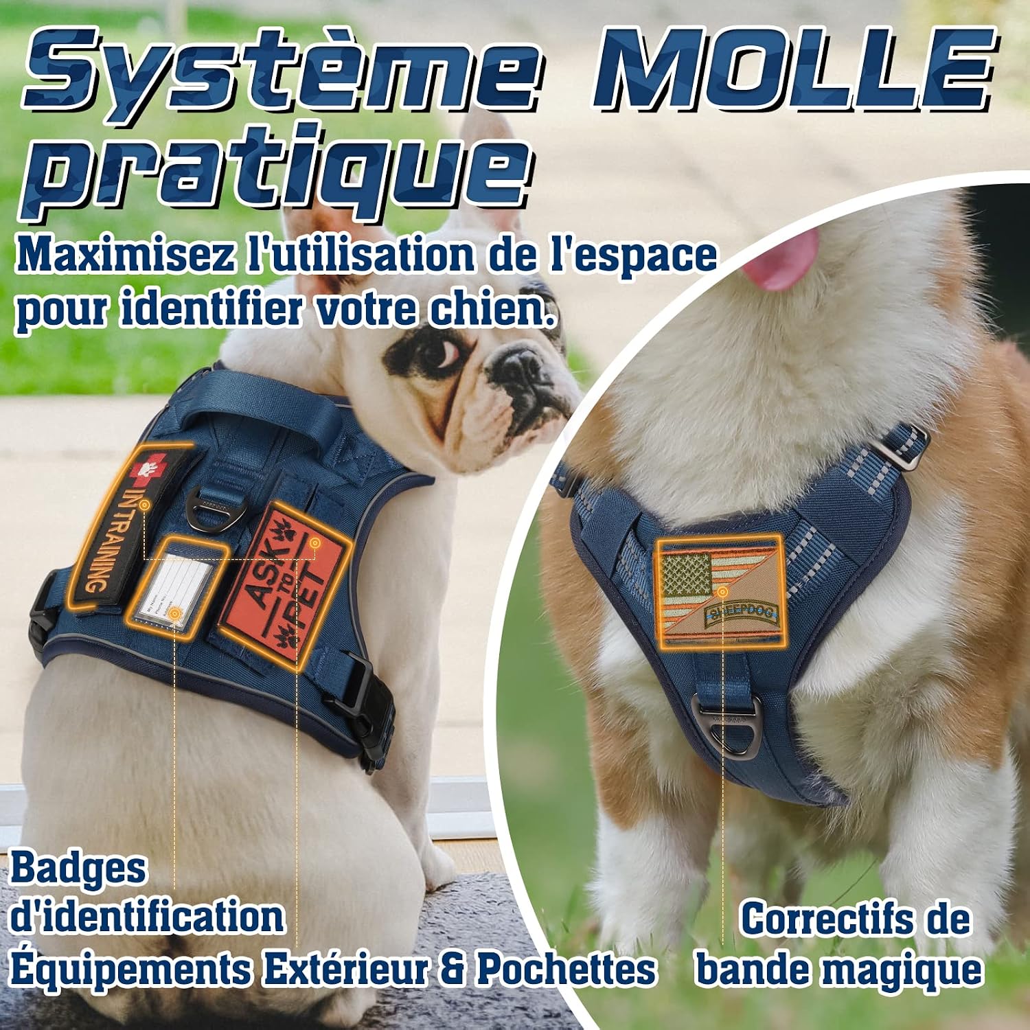 Thumbnail 2 de rabbitgoo Harnais anti-traction tactique réfléchissant pour chien (XL) avec poignée et anneaux