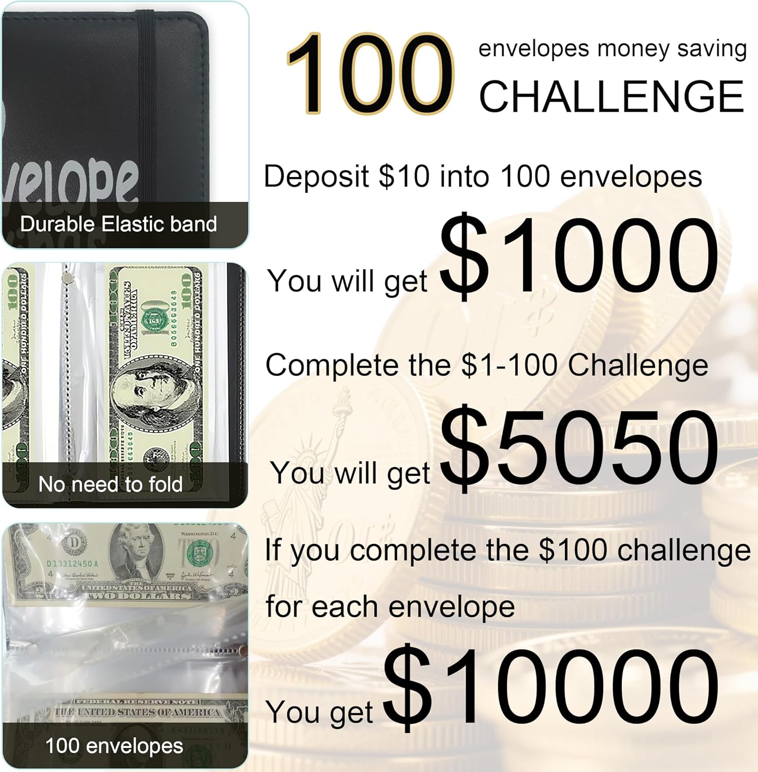 Detalle de APMFHO 100 Days Money Saving Challenge Envelope Binder