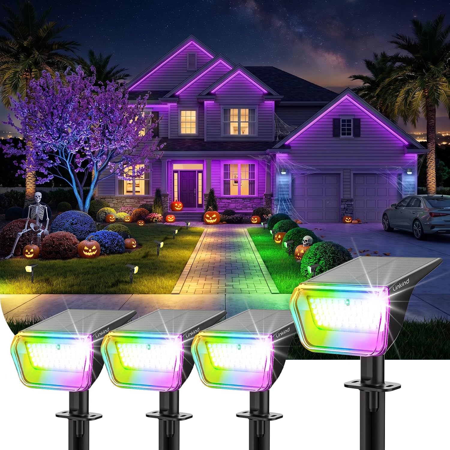 Detalle de Linkind LL18001-SP004_RGB-US-4-N1 Solar Spotlights, RGB 4-Pack