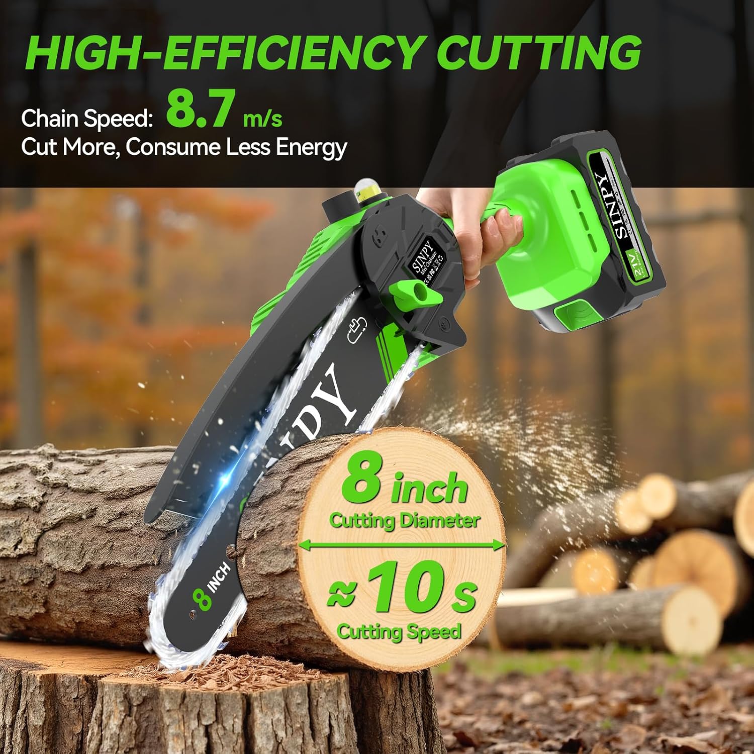 Detalle 1 de SINPY 8 Inch Mini Chainsaw Cordless with 2x5000mAh power for pruning