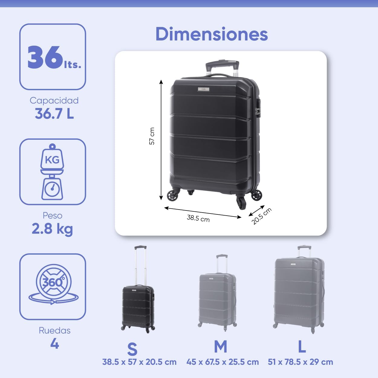 Thumbnail 6 de TOTTO Valise cabine Rayatta – trolley rigide 36,79 L, 38,5 x 57 x 20,5 cm