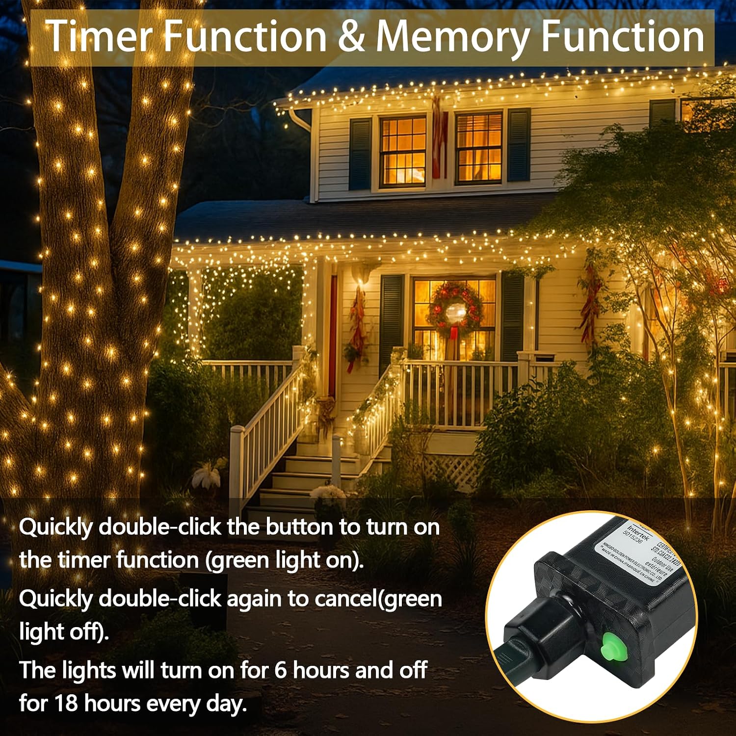 Detalle de SANJICHA 200 LED Connectable String Lights, 66 ft, Warm White, 13 Modes