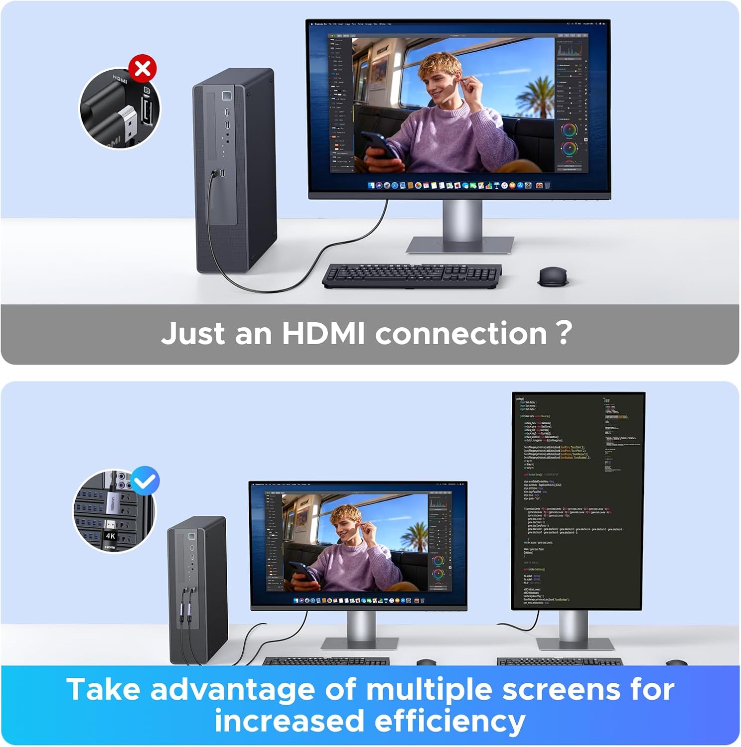 Thumbnail 4 de UGREEN 4K@60Hz DisplayPort to HDMI Adapter (DP 1.2 to HDMI 2.0) – Uni-Direction Aluminum Cable for Multi-Screen Gaming and Home Use