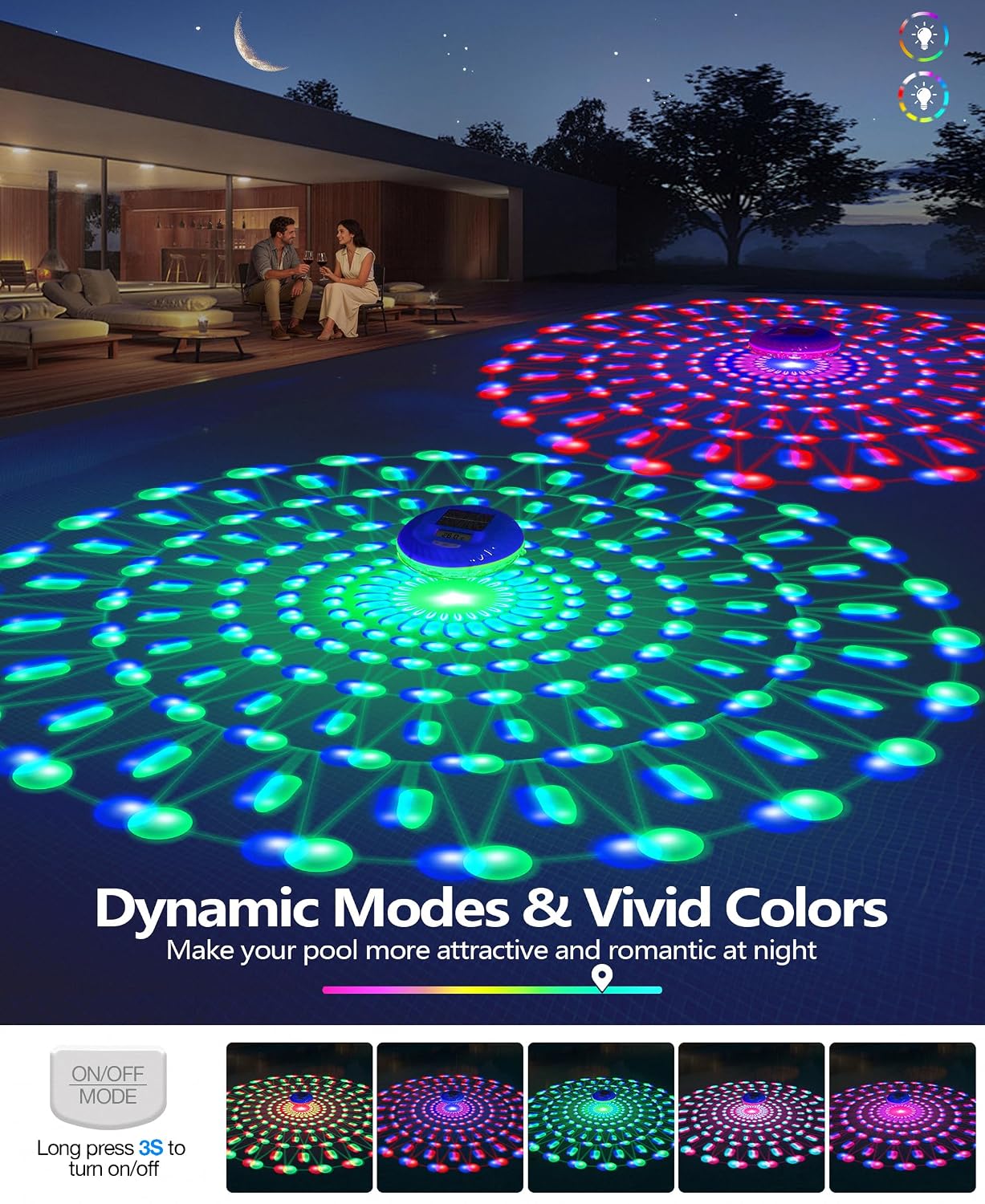 Thumbnail 3 de LuxBlue 2 en 1: Thermomètre de piscine solaire et lampe d’ambiance flottante IP68