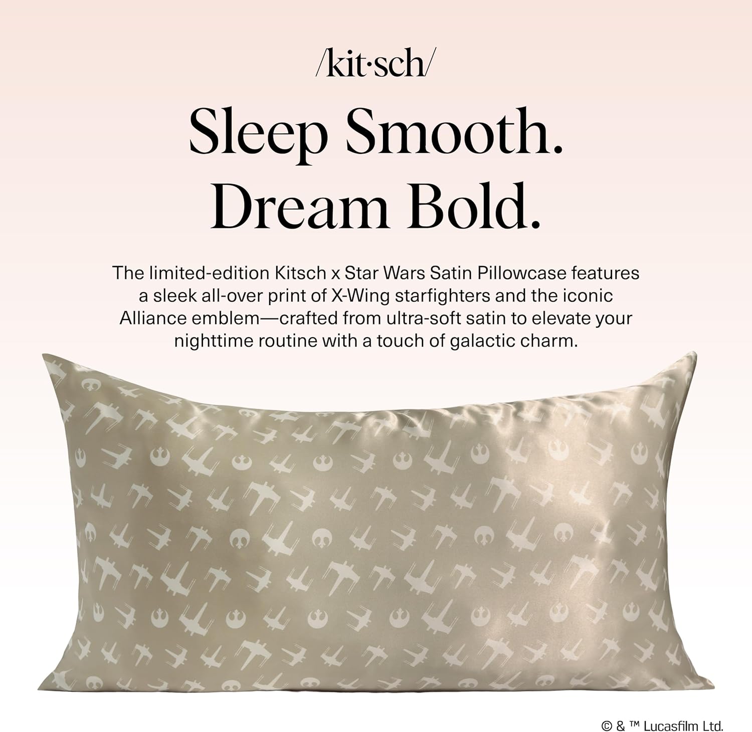 Detalle 2 de Kitsch x Star Wars Rebel Alliance Satin Pillowcase with Zipper — King Size (19x36), Wrinkle-Free & Cooling