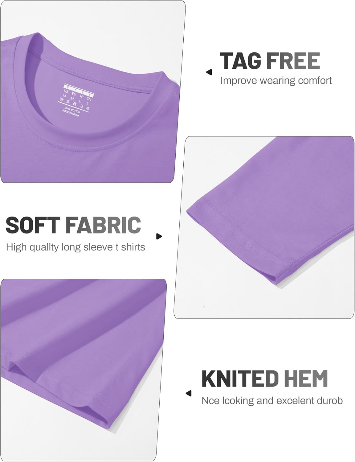 Detalle de EKLENTSON Herren Langarm-T-Shirt aus gekämmter Baumwolle mit Rundhalsausschnitt – Basic Regular Fit