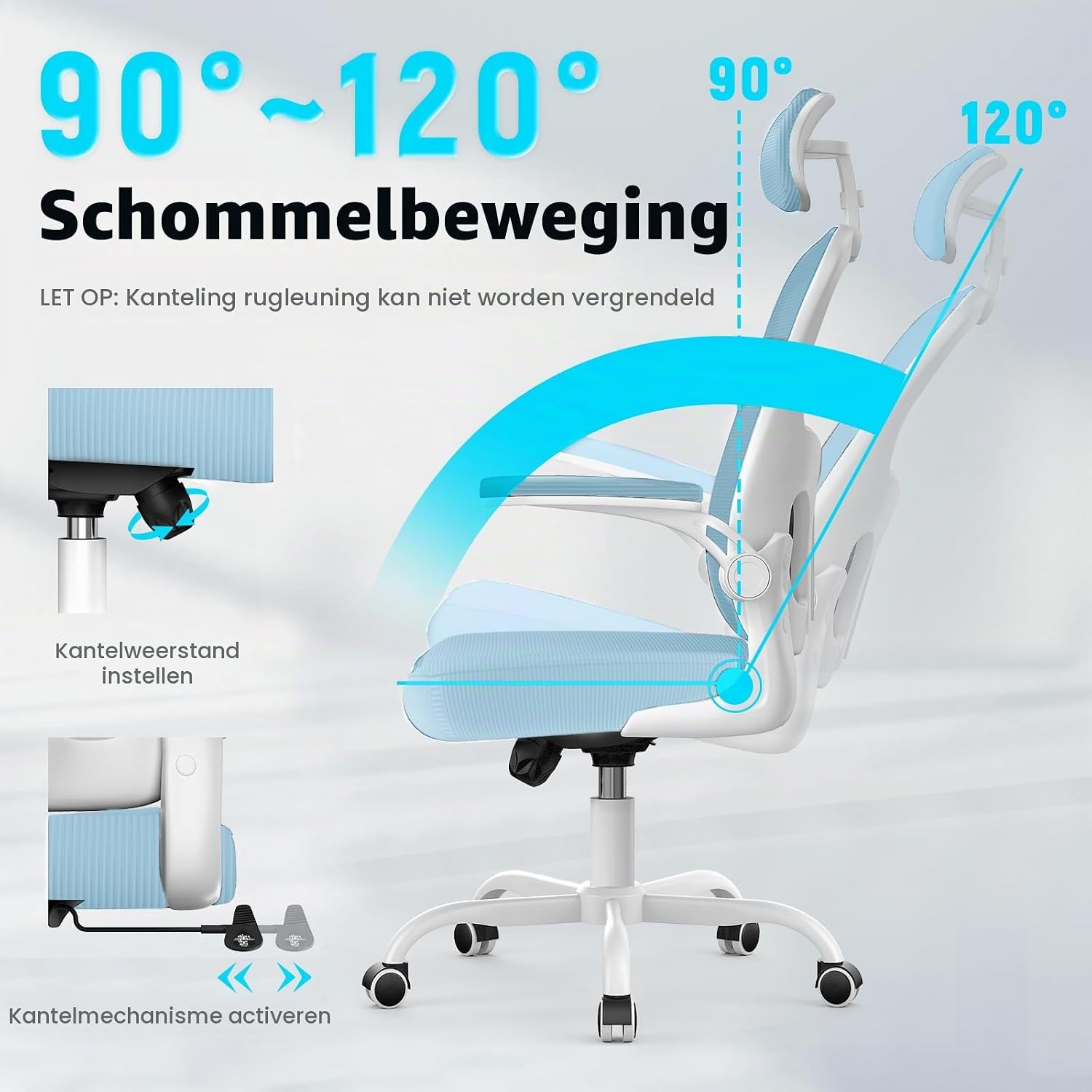 Thumbnail 6 de naspaluro Ergonomische bureaustoel met mesh rugleuning en verstelbare hoofdsteun